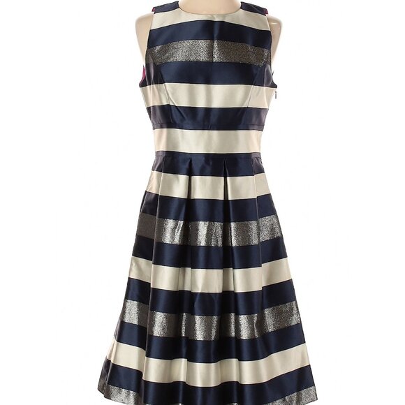 Eliza J Dresses & Skirts - Eliza J navy, silver, cream metallic stripe dress, looks brand new! Size 4